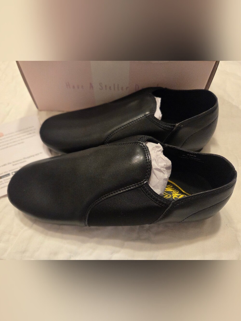 NWB Stelle Kids PU Leather Slip-On Jazz Dance Shoes Black Size 5M / 5MB